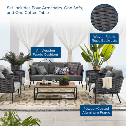 Stance 6 Piece Outdoor Patio Aluminum Sectional Sofa Set - Gray Charcoal