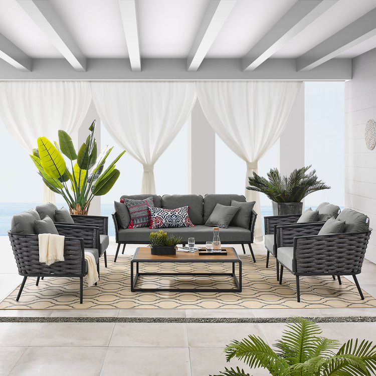 Stance 6 Piece Outdoor Patio Aluminum Sectional Sofa Set - Gray Charcoal