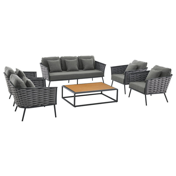 Stance 6 Piece Outdoor Patio Aluminum Sectional Sofa Set - Gray Charcoal