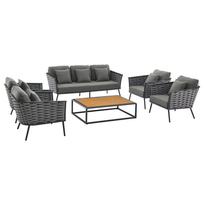 Stance 6 Piece Outdoor Patio Aluminum Sectional Sofa Set - Gray Charcoal