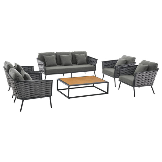 Stance 6 Piece Outdoor Patio Aluminum Sectional Sofa Set - Gray Charcoal