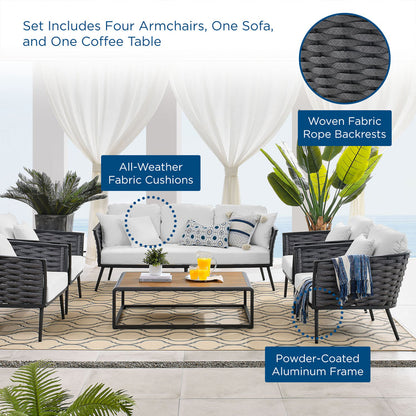 Stance 6 Piece Outdoor Patio Aluminum Sectional Sofa Set - Gray White