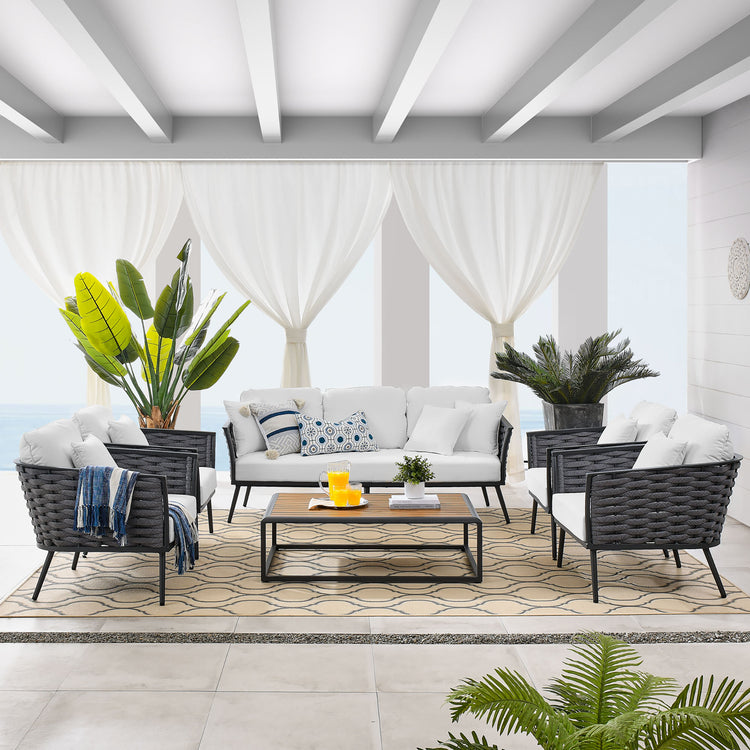 Stance 6 Piece Outdoor Patio Aluminum Sectional Sofa Set - Gray White
