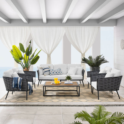 Stance 6 Piece Outdoor Patio Aluminum Sectional Sofa Set - Gray White
