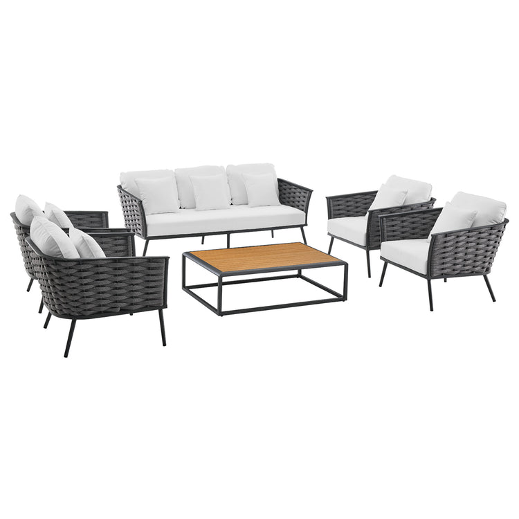 Stance 6 Piece Outdoor Patio Aluminum Sectional Sofa Set - Gray White