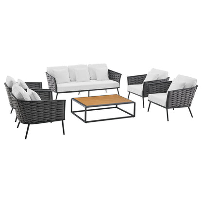 Stance 6 Piece Outdoor Patio Aluminum Sectional Sofa Set - Gray White