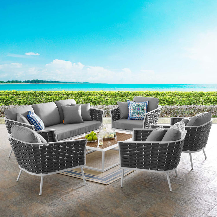 Stance 6 Piece Outdoor Patio Aluminum Sectional Sofa Set - White Gray