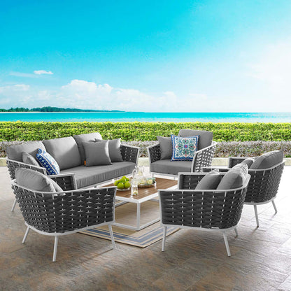 Stance 6 Piece Outdoor Patio Aluminum Sectional Sofa Set - White Gray