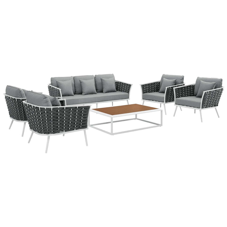 Stance 6 Piece Outdoor Patio Aluminum Sectional Sofa Set - White Gray