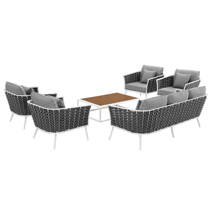Stance 6 Piece Outdoor Patio Aluminum Sectional Sofa Set - White Gray