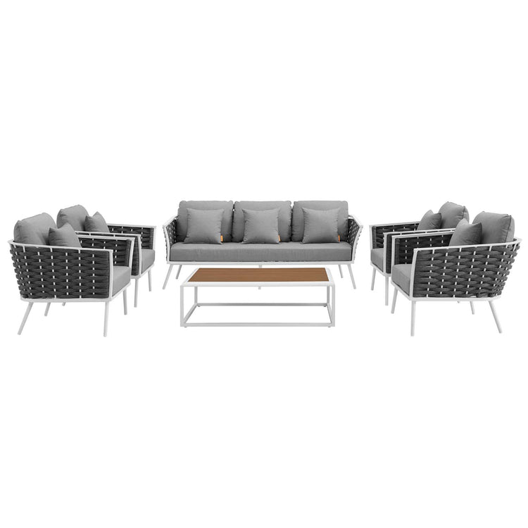 Stance 6 Piece Outdoor Patio Aluminum Sectional Sofa Set - White Gray