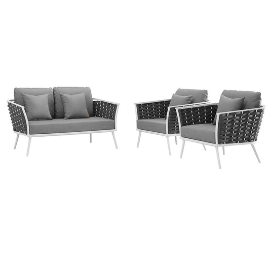 Stance 3 Piece Outdoor Aluminum Sectional Sofa Set - White Gray