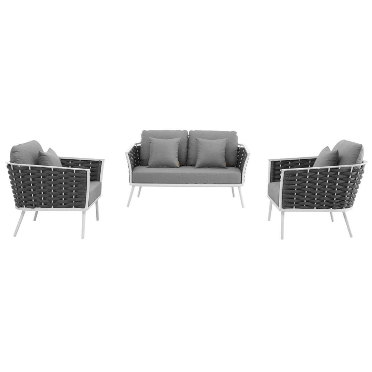 Stance 3 Piece Outdoor Aluminum Sectional Sofa Set - White Gray