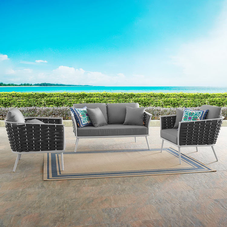 Stance 3 Piece Outdoor Aluminum Sectional Sofa Set - White Gray