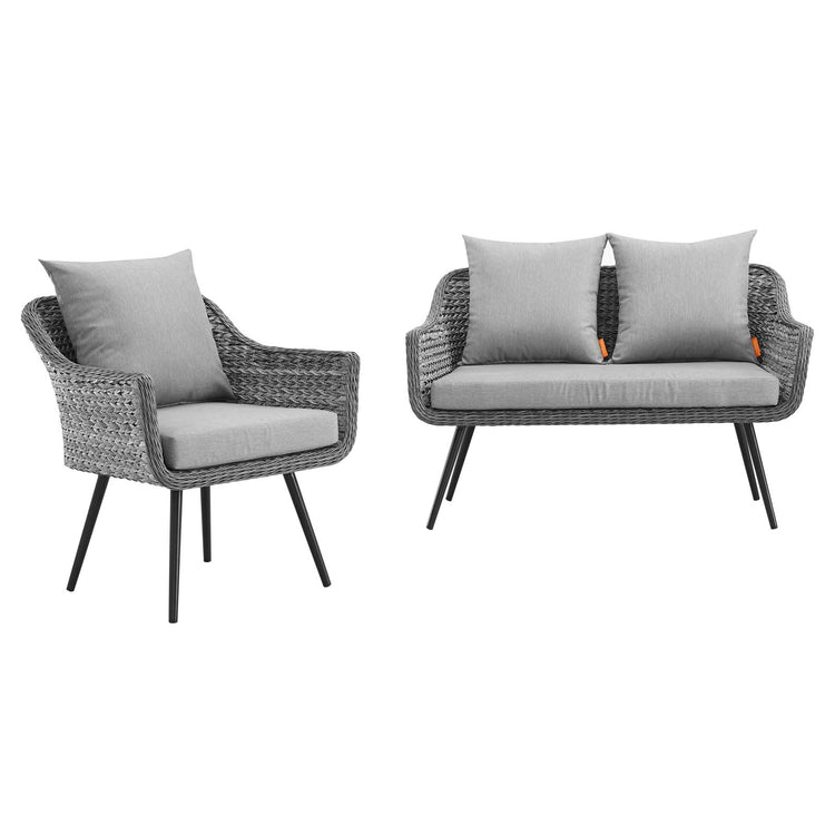 Endeavor 2 Piece Outdoor Patio Wicker Rattan Loveseat and Armchair Set - Default Title