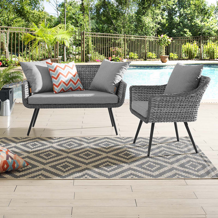 Endeavor 2 Piece Outdoor Patio Wicker Rattan Loveseat and Armchair Set - Default Title