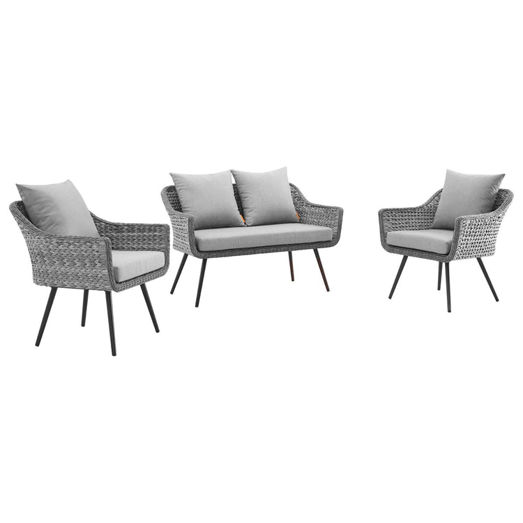 Endeavor 3 Piece Outdoor Patio Wicker Rattan Loveseat and Armchair Set - Default Title