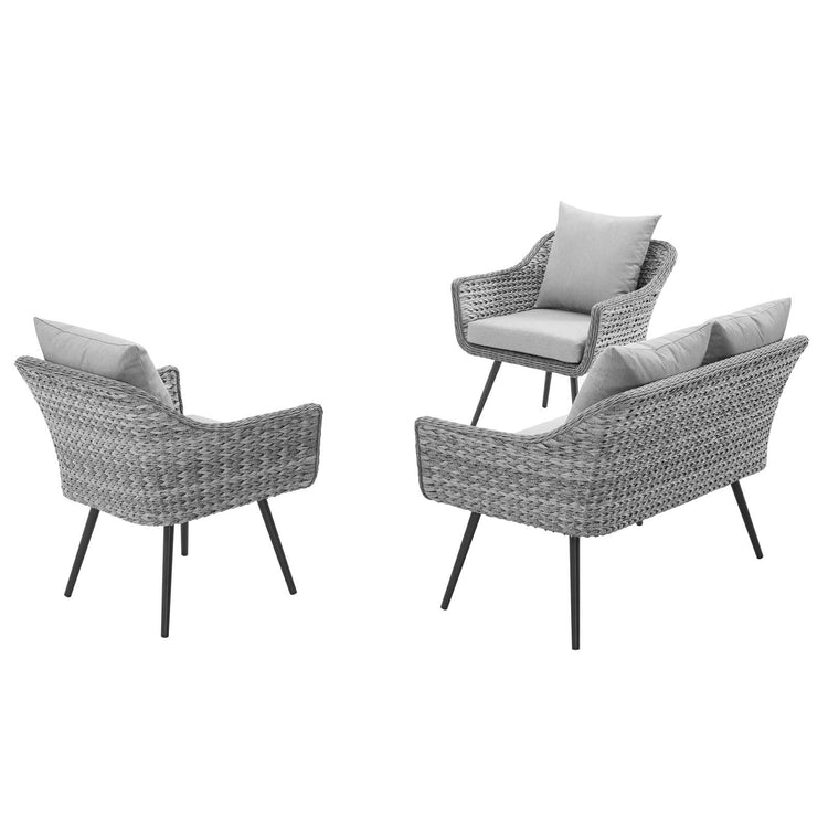Endeavor 3 Piece Outdoor Patio Wicker Rattan Loveseat and Armchair Set - Default Title