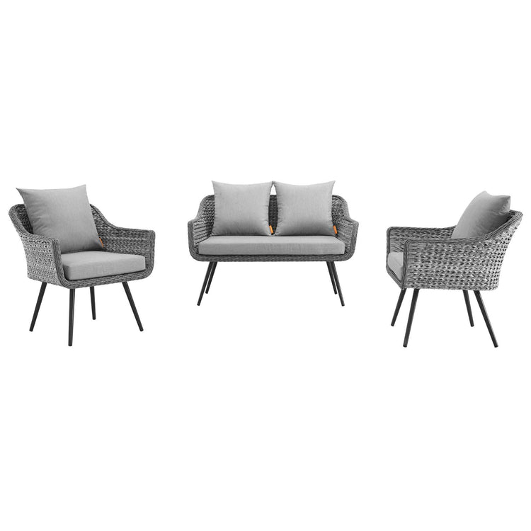 Endeavor 3 Piece Outdoor Patio Wicker Rattan Loveseat and Armchair Set - Default Title