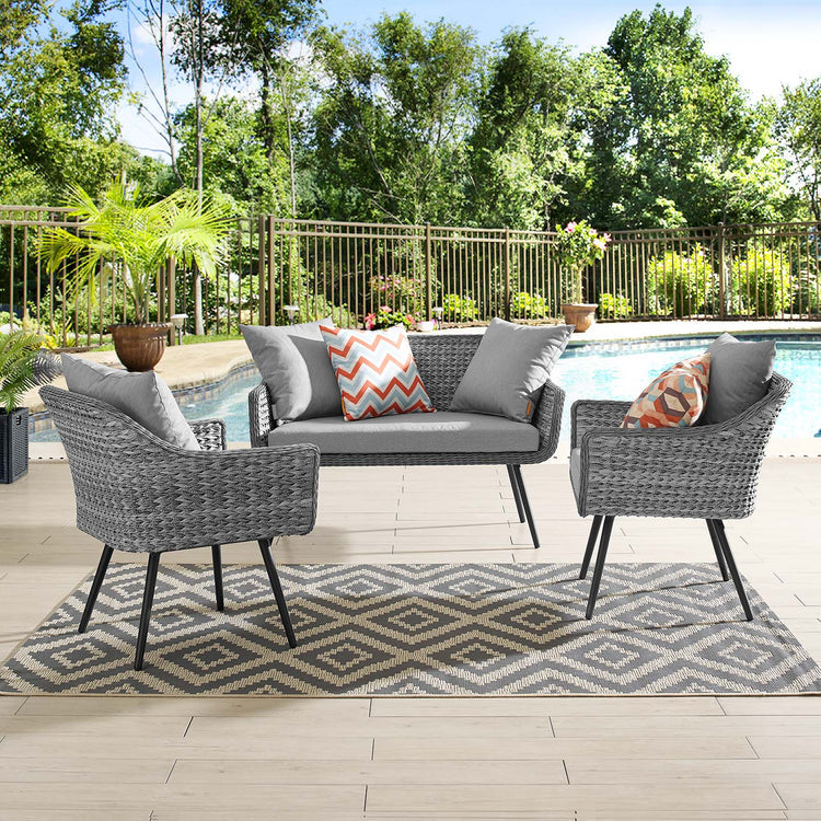Endeavor 3 Piece Outdoor Patio Wicker Rattan Loveseat and Armchair Set - Default Title