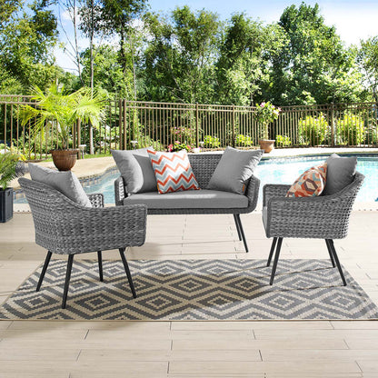 Endeavor 3 Piece Outdoor Patio Wicker Rattan Loveseat and Armchair Set - Default Title