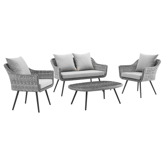 Endeavor 4 Piece Outdoor Patio Wicker Rattan Loveseat Armchair and Coffee Table Set - Default Title