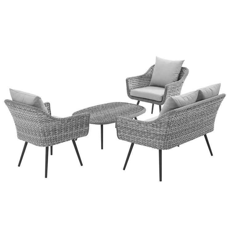 Endeavor 4 Piece Outdoor Patio Wicker Rattan Loveseat Armchair and Coffee Table Set - Default Title