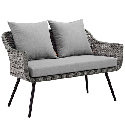 Endeavor 4 Piece Outdoor Patio Wicker Rattan Loveseat Armchair and Coffee Table Set - Default Title