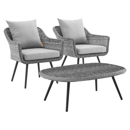 Endeavor 3 Piece Outdoor Patio Wicker Rattan Armchair and Coffee Table Set - Default Title
