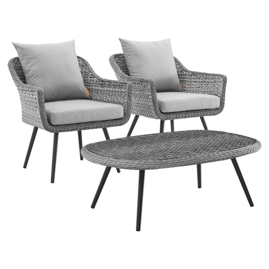 Endeavor 3 Piece Outdoor Patio Wicker Rattan Armchair and Coffee Table Set - Default Title