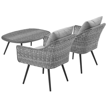 Endeavor 3 Piece Outdoor Patio Wicker Rattan Armchair and Coffee Table Set - Default Title
