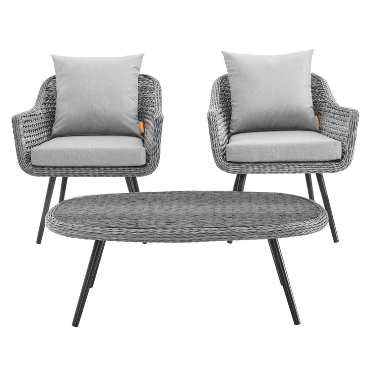 Endeavor 3 Piece Outdoor Patio Wicker Rattan Armchair and Coffee Table Set - Default Title