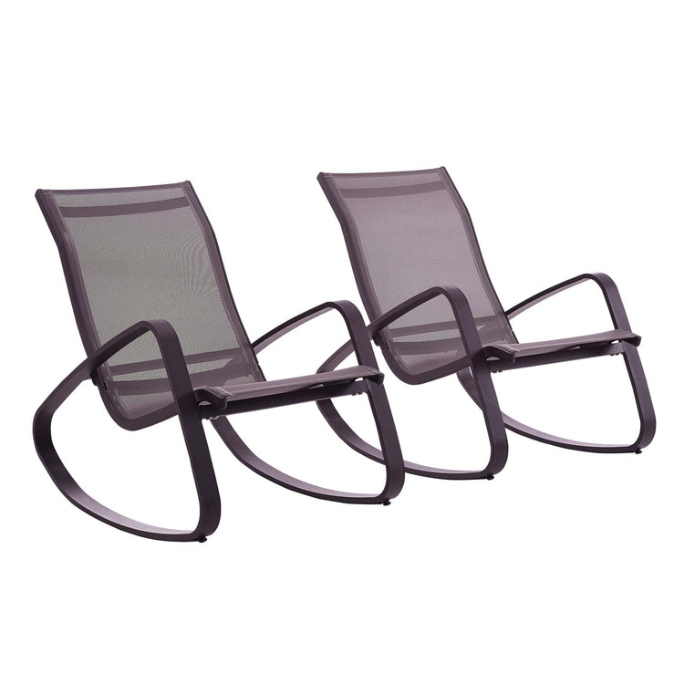 Traveler Outdoor Patio Mesh Sling Rocking Lounge Chair Set of 2 - Black Black