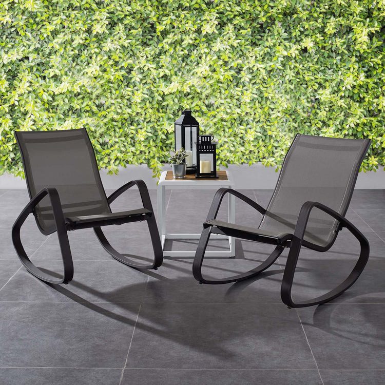 Traveler Outdoor Patio Mesh Sling Rocking Lounge Chair Set of 2 - Black Black