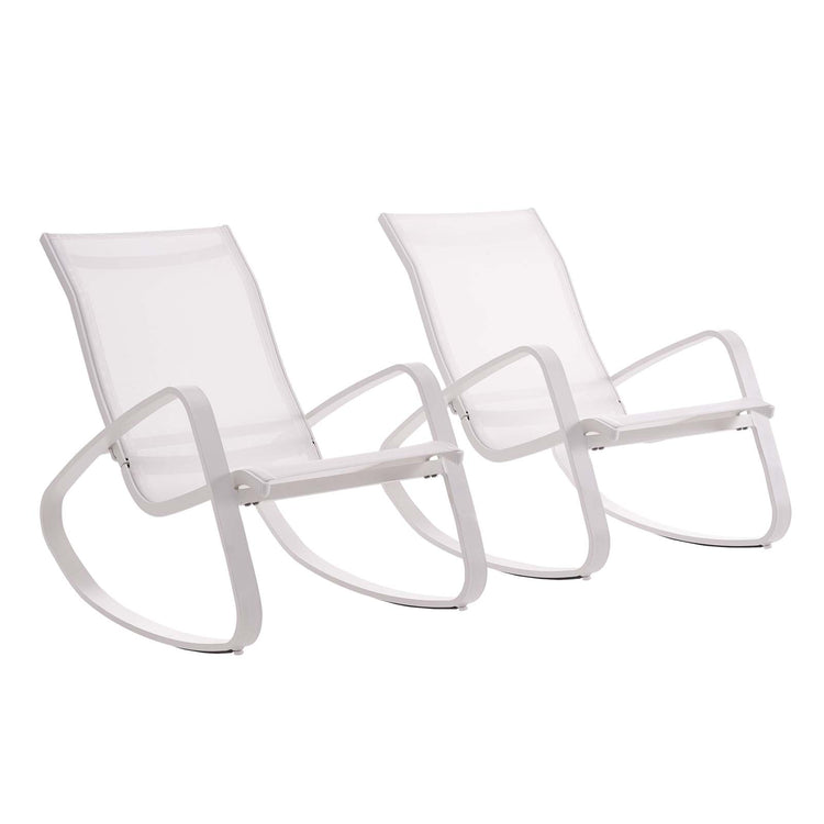 Traveler Outdoor Patio Mesh Sling Rocking Lounge Chair Set of 2 - White White