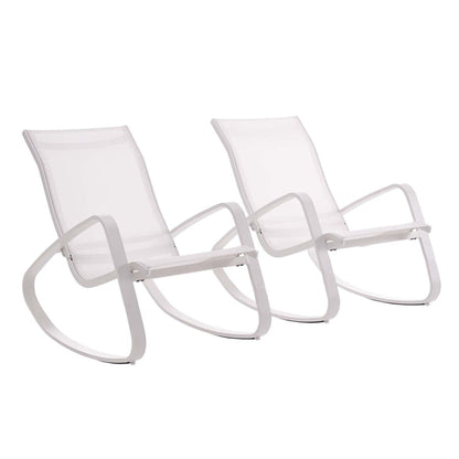 Traveler Outdoor Patio Mesh Sling Rocking Lounge Chair Set of 2 - White White