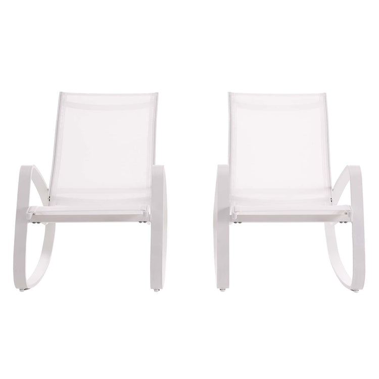 Traveler Outdoor Patio Mesh Sling Rocking Lounge Chair Set of 2 - White White