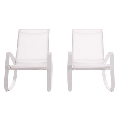 Traveler Outdoor Patio Mesh Sling Rocking Lounge Chair Set of 2 - White White