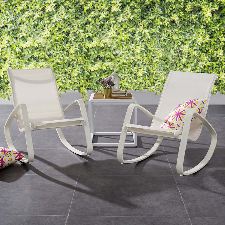 Traveler Outdoor Patio Mesh Sling Rocking Lounge Chair Set of 2 - White White