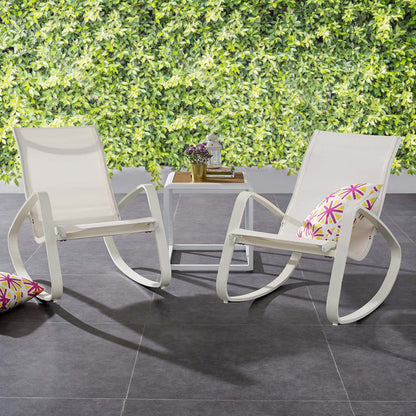 Traveler Outdoor Patio Mesh Sling Rocking Lounge Chair Set of 2 - White White