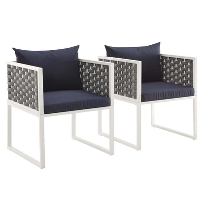 Stance Outdoor Patio Aluminum Dining Armchair Set of 2 - White Navy