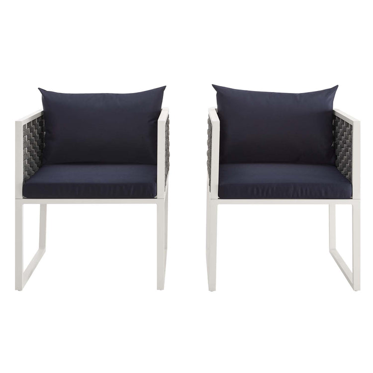 Stance Outdoor Patio Aluminum Dining Armchair Set of 2 - White Navy