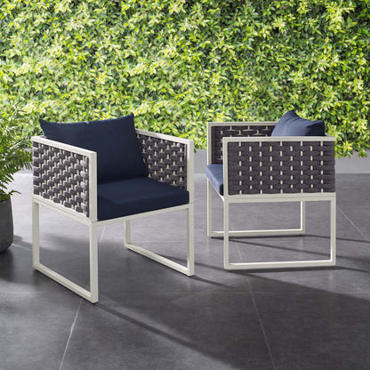 Stance Outdoor Patio Aluminum Dining Armchair Set of 2 - White Navy