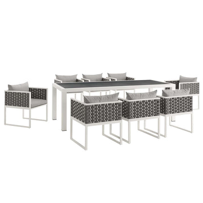 Stance 9 Piece Outdoor Patio Aluminum Dining Set - White Gray