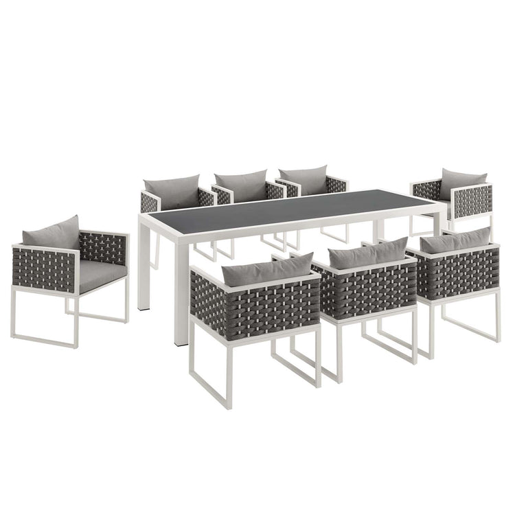 Stance 9 Piece Outdoor Patio Aluminum Dining Set - White Gray