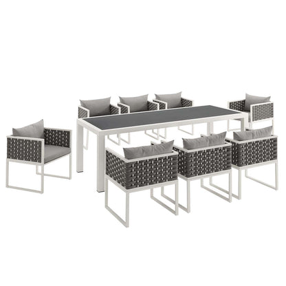 Stance 9 Piece Outdoor Patio Aluminum Dining Set - White Gray