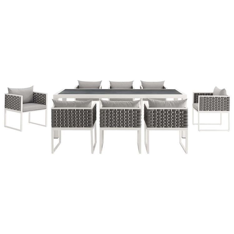 Stance 9 Piece Outdoor Patio Aluminum Dining Set - White Gray