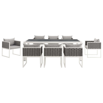 Stance 9 Piece Outdoor Patio Aluminum Dining Set - White Gray