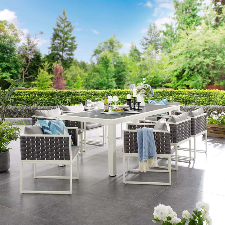 Stance 9 Piece Outdoor Patio Aluminum Dining Set - White Gray