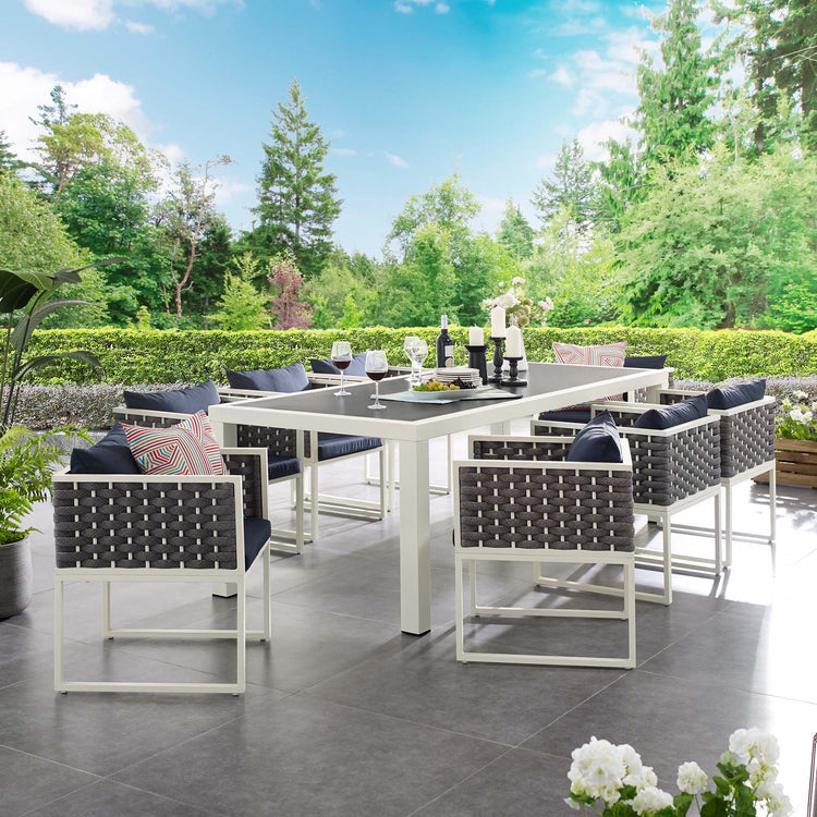 Stance 9 Piece Outdoor Patio Aluminum Dining Set - White Navy